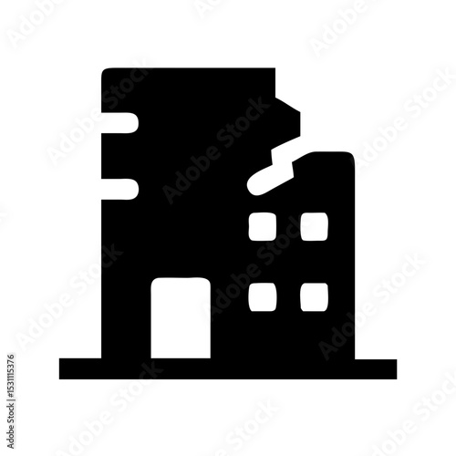 Icon of a damaged building to signify destruction or disrepair