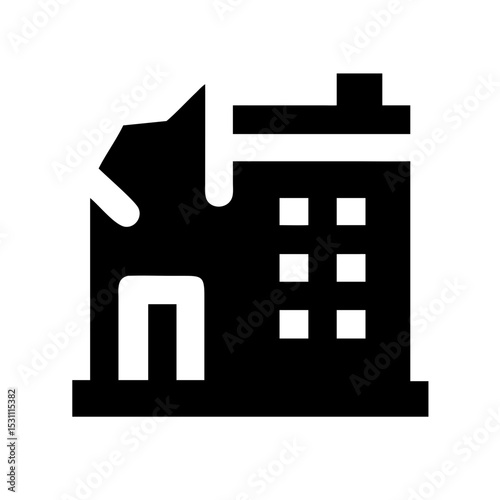 Icon of a damaged building to signify destruction or disrepair