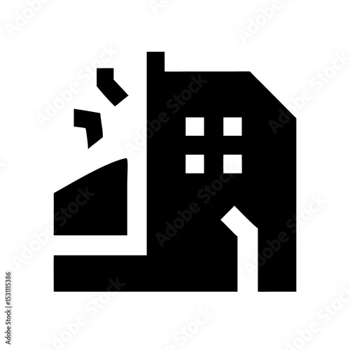 Icon of a damaged building to signify destruction or disrepair