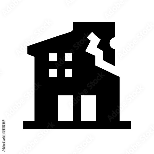 Icon of a damaged building to signify destruction or disrepair