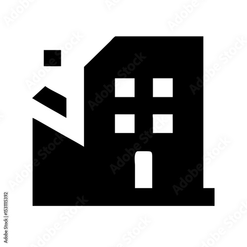 Icon of a damaged building to signify destruction or disrepair
