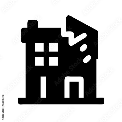 Icon of a damaged building to signify destruction or disrepair