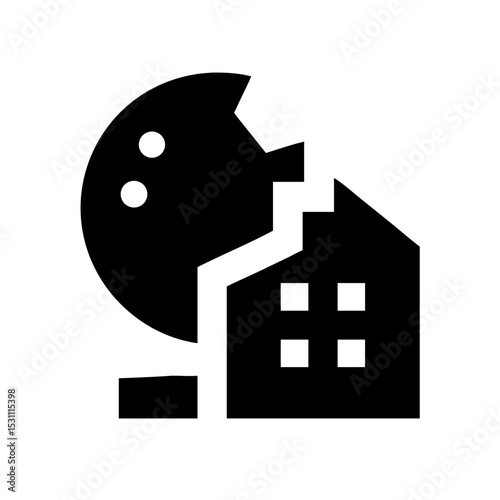 Icon of a damaged building to signify destruction or disrepair