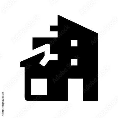 Icon of a damaged building to signify destruction or disrepair
