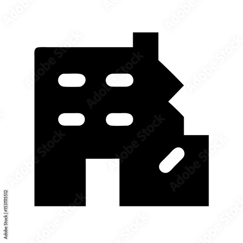 Icon of a damaged building to signify destruction or disrepair