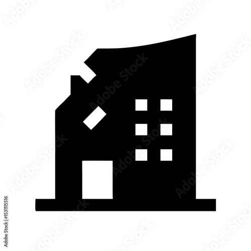 Icon of a damaged building to signify destruction or disrepair