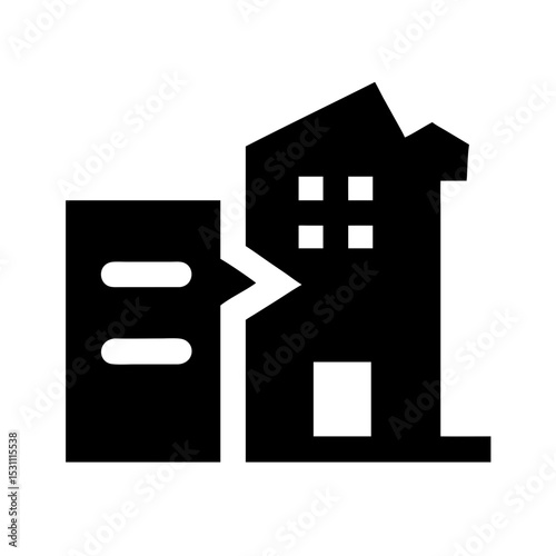 Icon of a damaged building to signify destruction or disrepair
