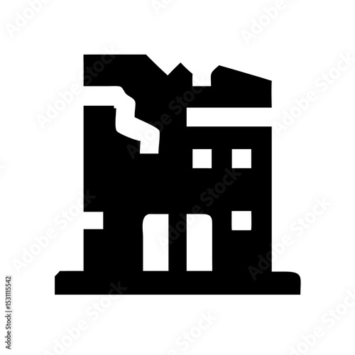 Icon of a damaged building to signify destruction or disrepair
