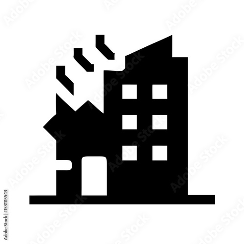 Icon of a damaged building to signify destruction or disrepair