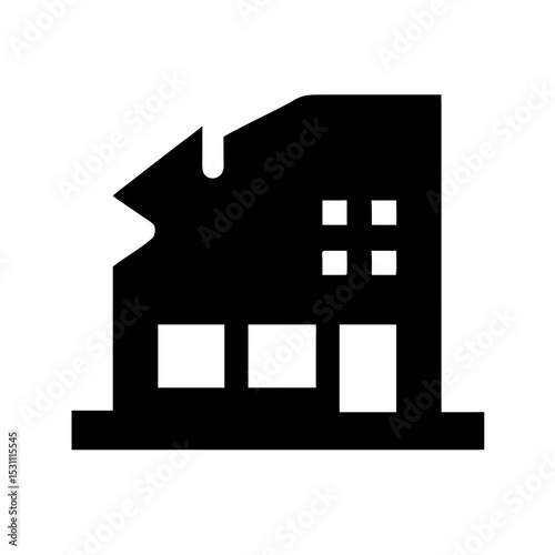 Icon of a damaged building to signify destruction or disrepair