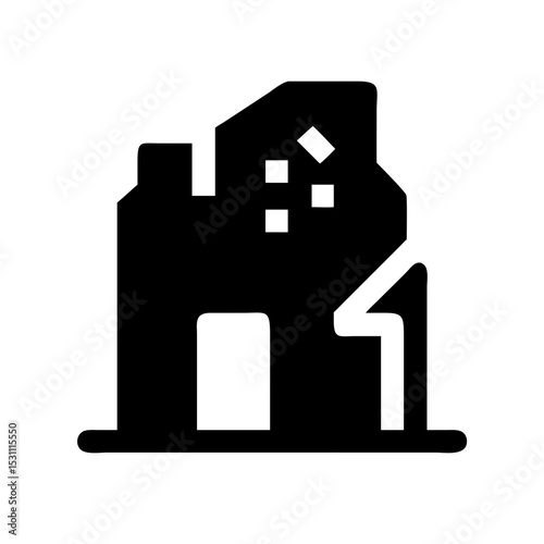 Icon of a damaged building to signify destruction or disrepair