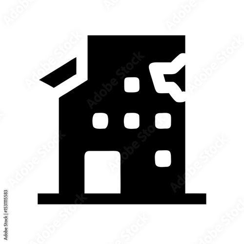 Icon of a damaged building to signify destruction or disrepair