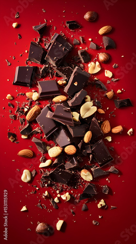 Dark Chocolate Chunks on Vibrant Purple Background – Food Concept