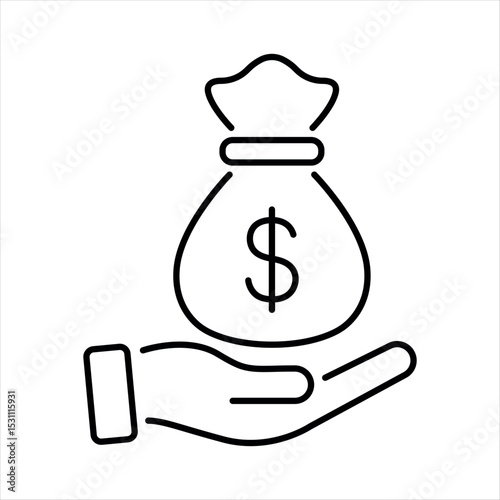 money bag on hand line icon
