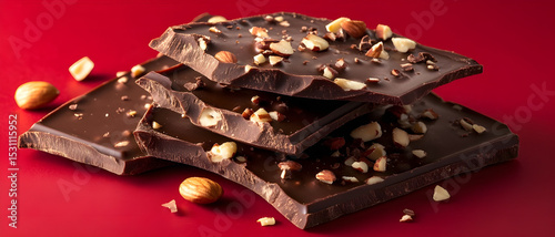 Dark Chocolate Chunks on Vibrant Purple Background – Food Concept