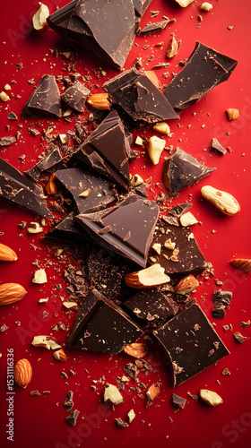Dark Chocolate Chunks on Vibrant Purple Background – Food Concept