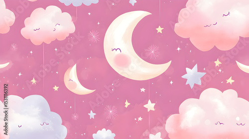 diseño de textura infantil creativo divertido con nubes estrellas y lunas dibujadas abstracto para tarjeta decorativa infantil elementos decorativos