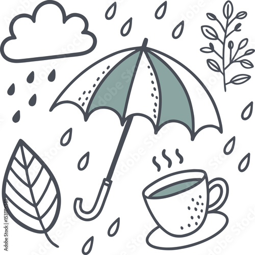 Vector illustration of a seamless pattern of colorful umbrellas, perfect for a rainy season design or autumn weather protection