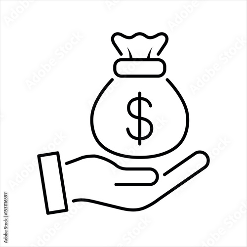 money bag on hand line icon