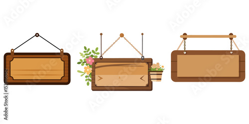 Rectangular wooden signboard with visible grain, hanging outside a bakery café with flowers