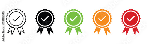 Approved or certified medal icon. Certified badge. Approval check symbol collection, verified badge icon , outline, fill and color. stock vector .