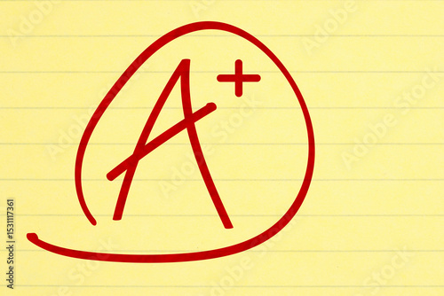Getting a great grade with A mark on ruled loose leaf notebook paper