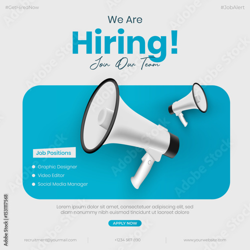 We Are Hiring and Recruiting Job Employee – Join Our Team, Job Vacancy & Hiring Flyer, Poster, and Social Media Template. Creative Recruitment Ad Vector Illustration