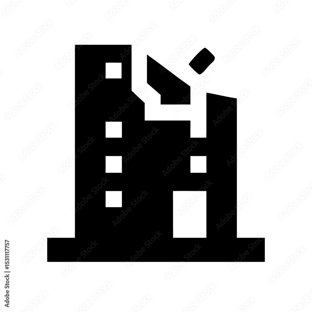 Icon of a damaged building to signify destruction or disrepair Icon of a damaged building to signify destruction or disrepair