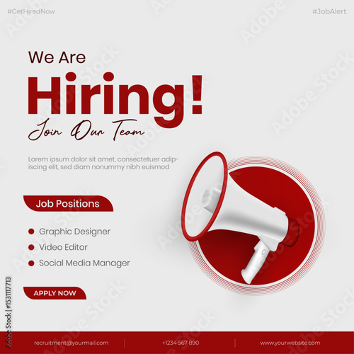 We are hiring post and flyer template. Join our team and hiring concept. Job vacancy and hiring creative ads and poster vector illustration