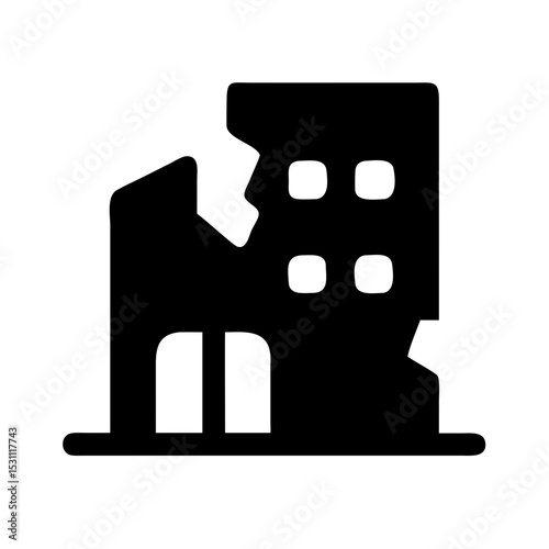 Icon of a damaged building to signify destruction or disrepair