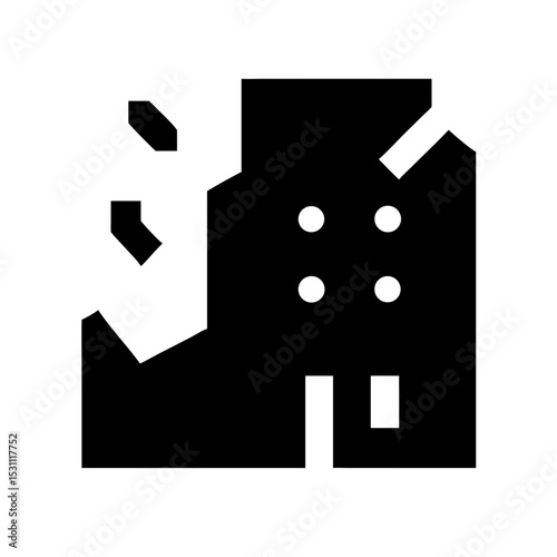 Icon of a damaged building to signify destruction or disrepair