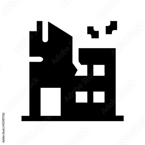 Icon of a damaged building to signify destruction or disrepair