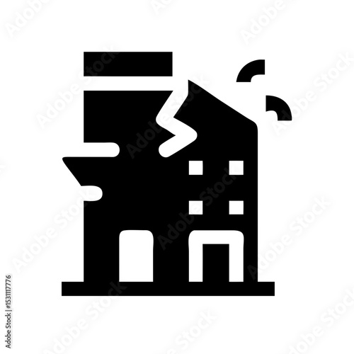 Icon of a damaged building to signify destruction or disrepair