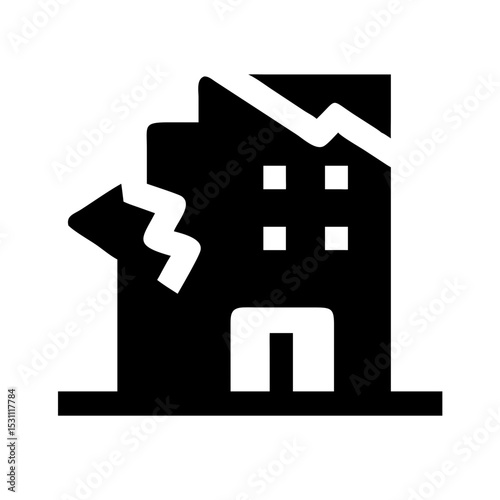 Icon of a damaged building to signify destruction or disrepair