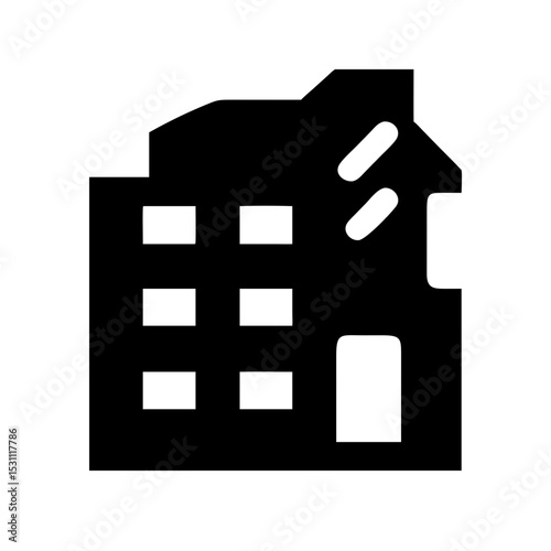 Icon of a damaged building to signify destruction or disrepair