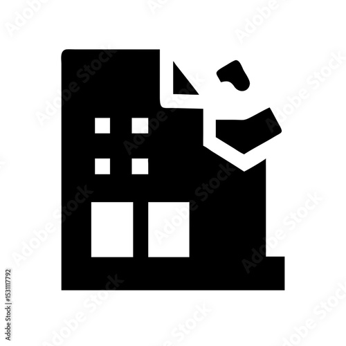 Icon of a damaged building to signify destruction or disrepair
