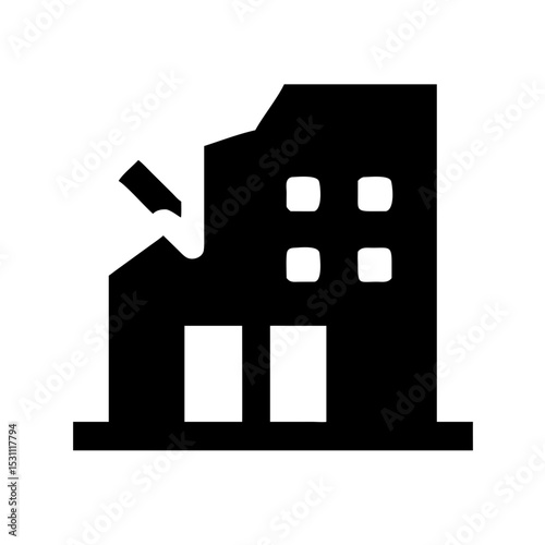 Icon of a damaged building to signify destruction or disrepair