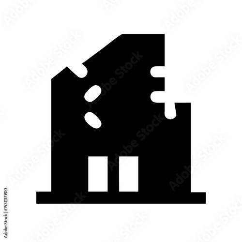 Icon of a damaged building to signify destruction or disrepair