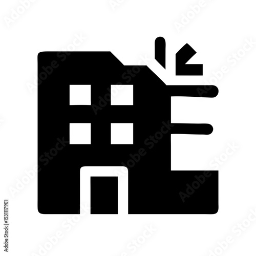 Icon of a damaged building to signify destruction or disrepair