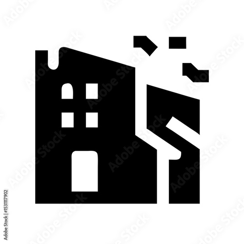 Icon of a damaged building to signify destruction or disrepair