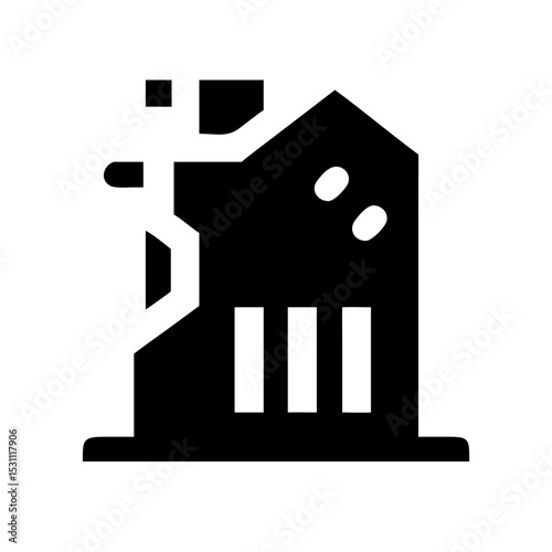 Icon of a damaged building to signify destruction or disrepair