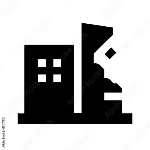Icon of a damaged building to signify destruction or disrepair