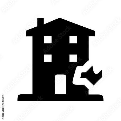 Icon of a damaged building to signify destruction or disrepair