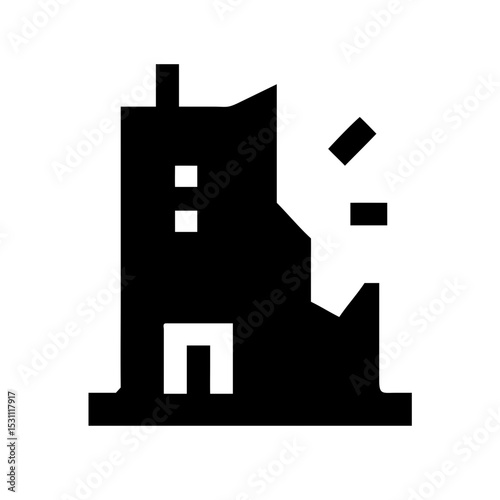 Icon of a damaged building to signify destruction or disrepair