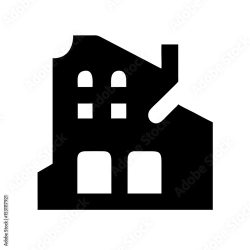 Icon of a damaged building to signify destruction or disrepair