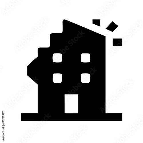 Icon of a damaged building to signify destruction or disrepair