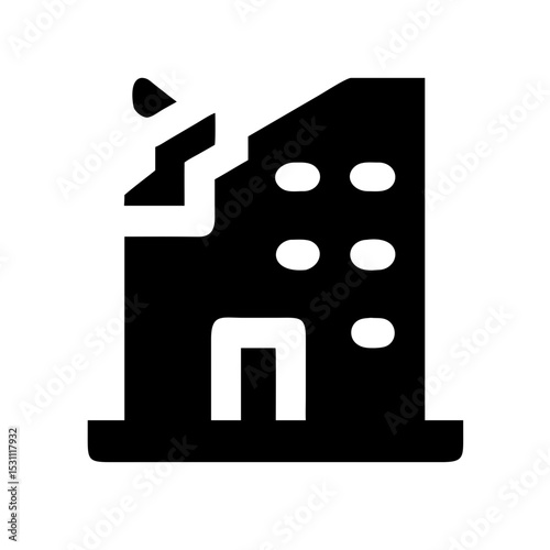 Icon of a damaged building to signify destruction or disrepair