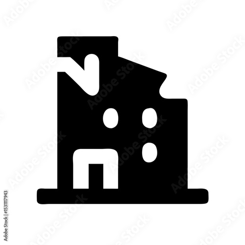 Icon of a damaged building to signify destruction or disrepair