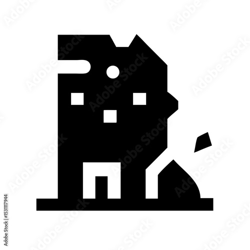 Icon of a damaged building to signify destruction or disrepair