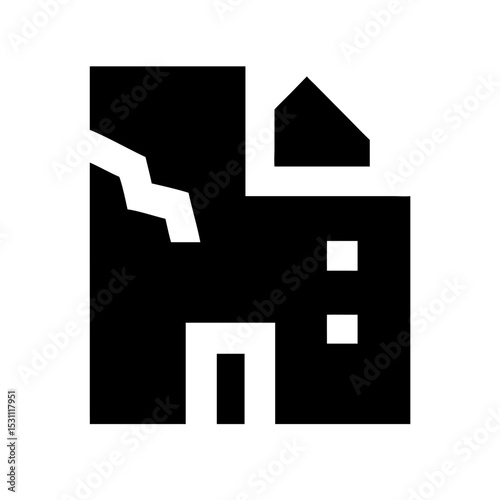 Icon of a damaged building to signify destruction or disrepair
